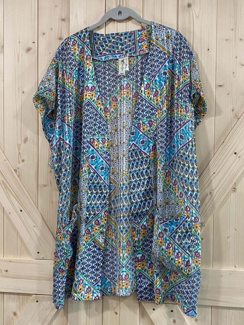 Jessica Simpson Mixed Print Pleated Kimono Cover-Up XS/S oversized